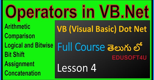 Operators in VB .Net-VB .Net Full Course in Telugu-Lesson-4